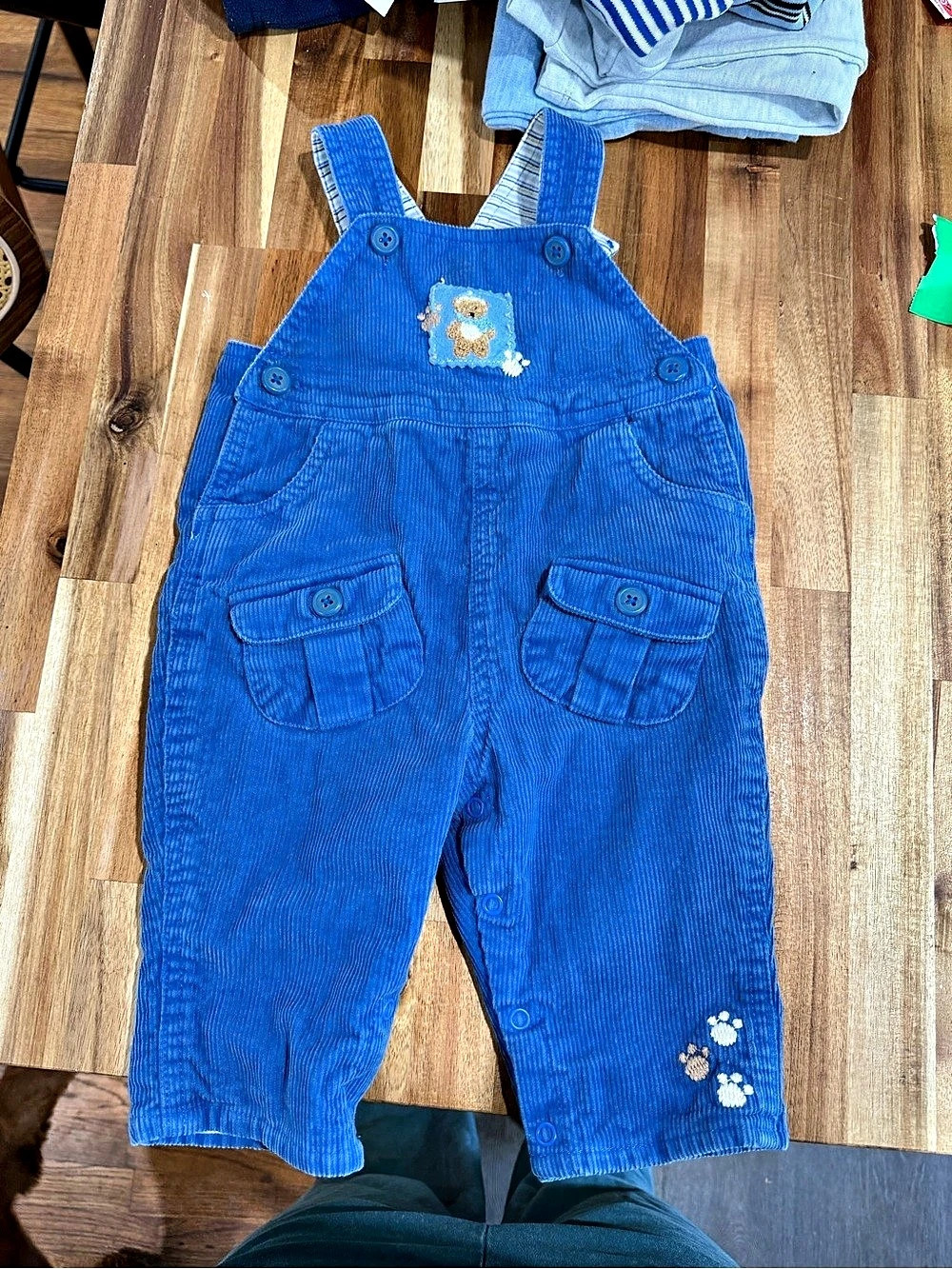 Vintage The Children's Place Corduroy Bear Overalls Blue Baby 3-6M